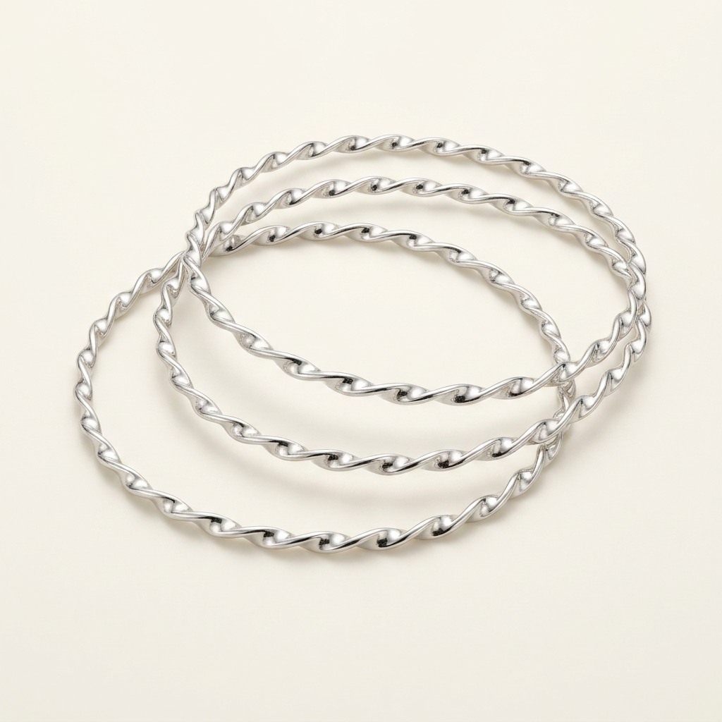 Trio Bangle Torção Prateada